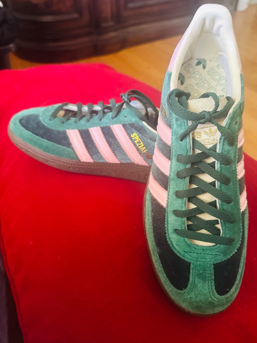 adidas Spezial Green Black Pink Suede Athletic Shoes